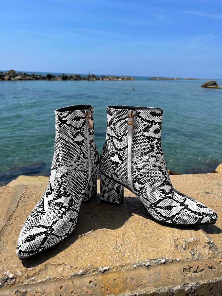 Snakeskin Black Heel Ankle Boots
