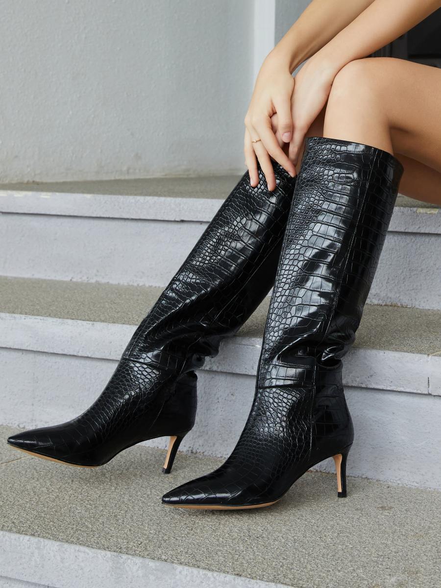 Classic Crocodile Knee High Boots