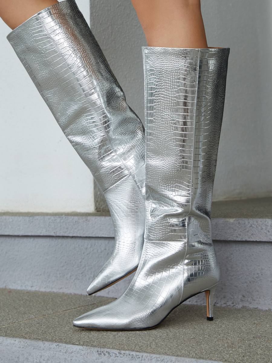 Classic Crocodile Knee High Boots