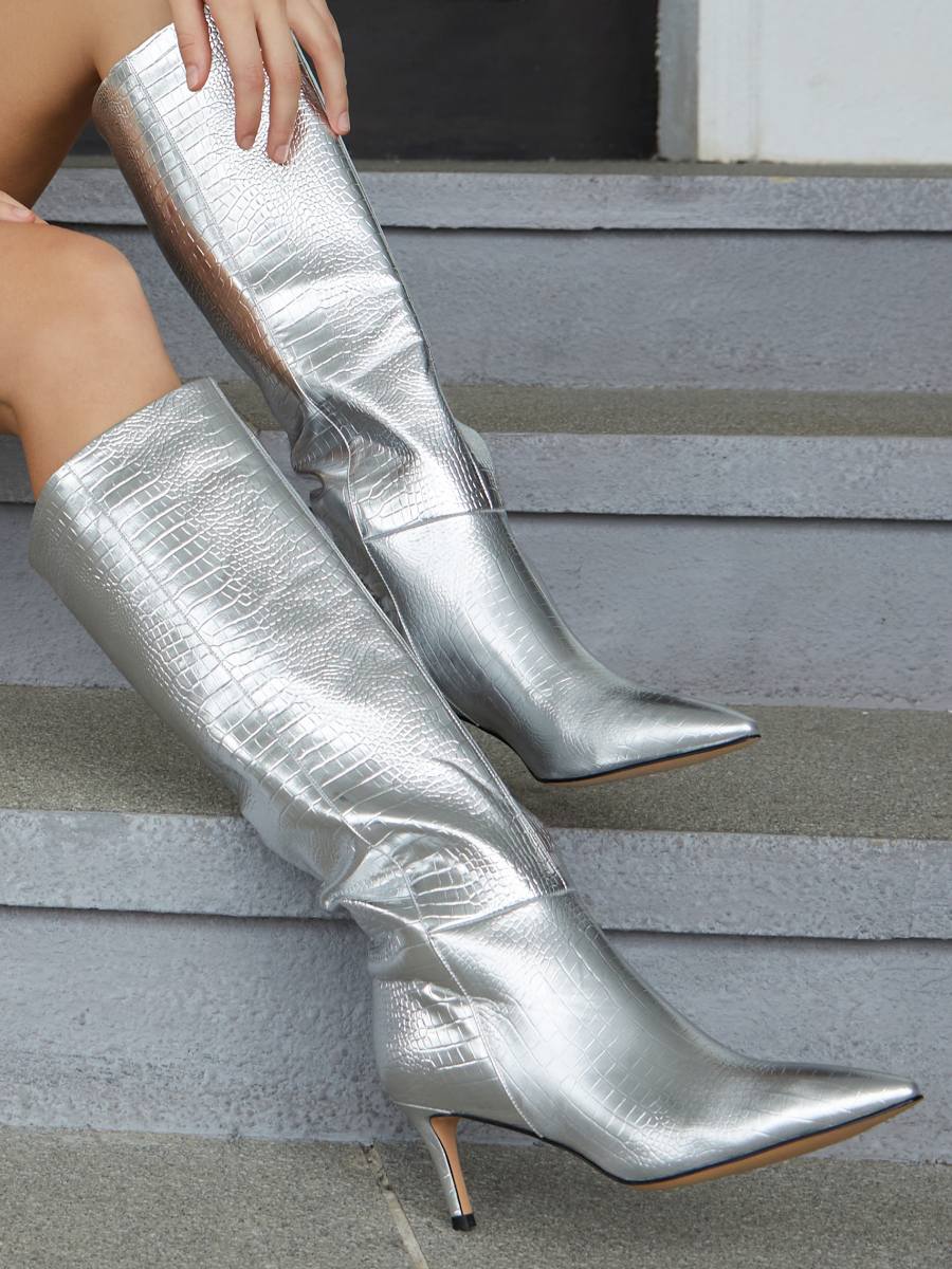 Classic Crocodile Knee High Boots