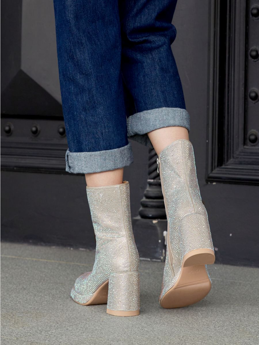 Rhinestone Square Toe Ankle Boot