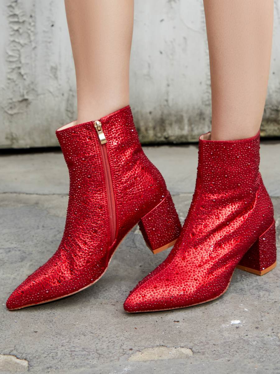 Pointed Toe Rhinestone Sparkly Ankle Boots