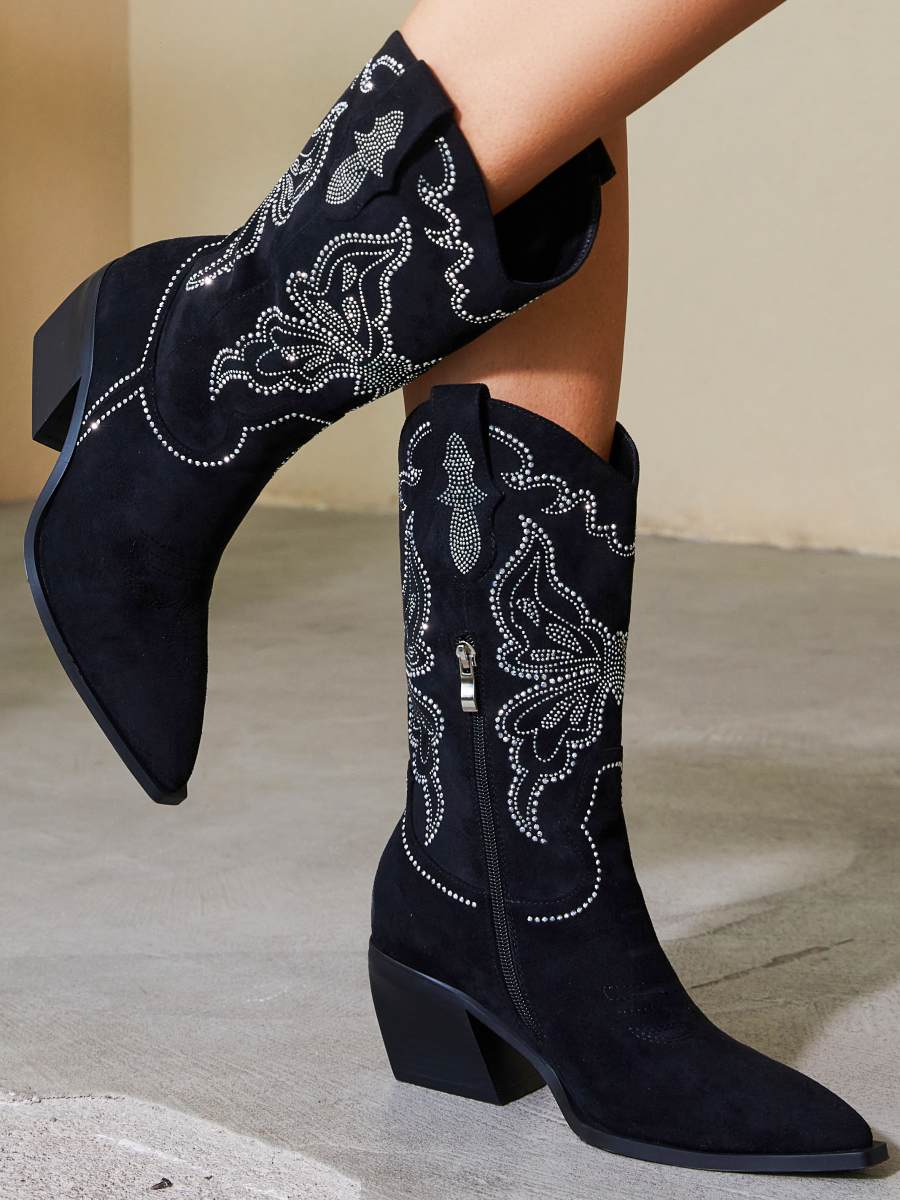 Embroidered Faux Suede Western Boots