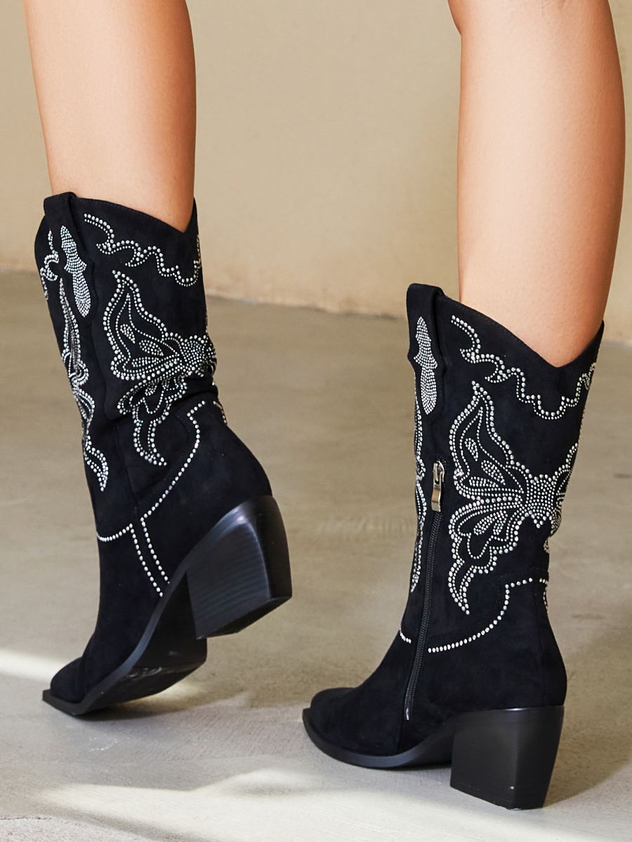 Embroidered Faux Suede Western Boots