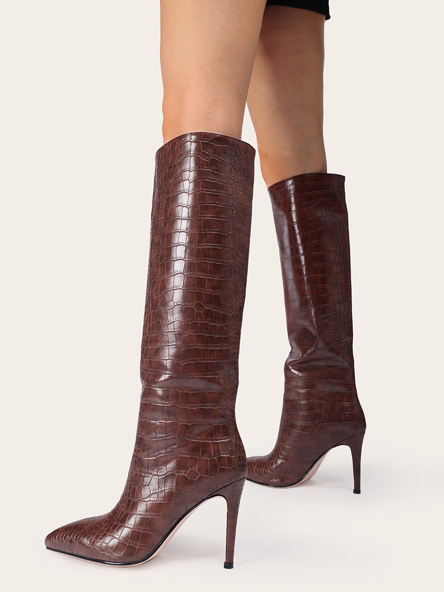 Classic Crocodile Knee High Boots