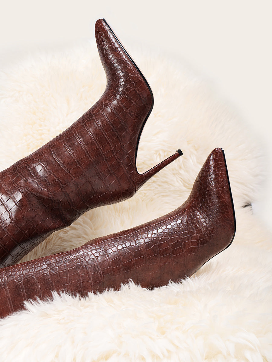 Classic Crocodile Knee High Boots
