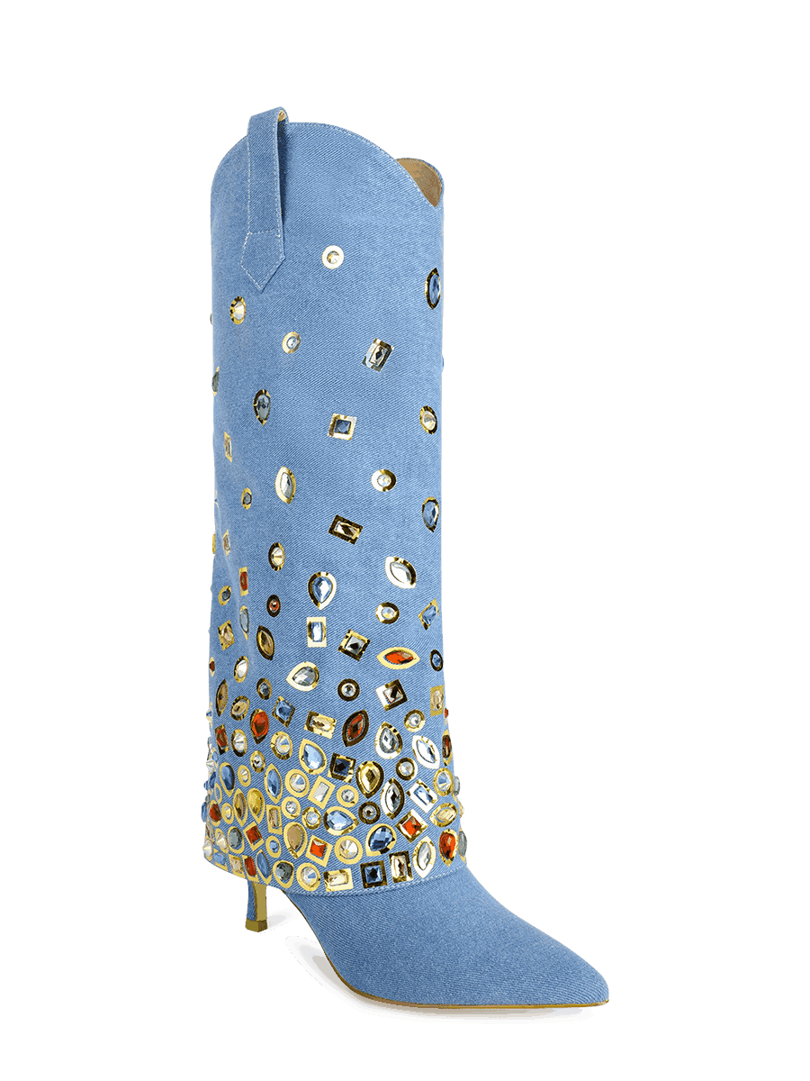 Blue 2025 rhinestone boots