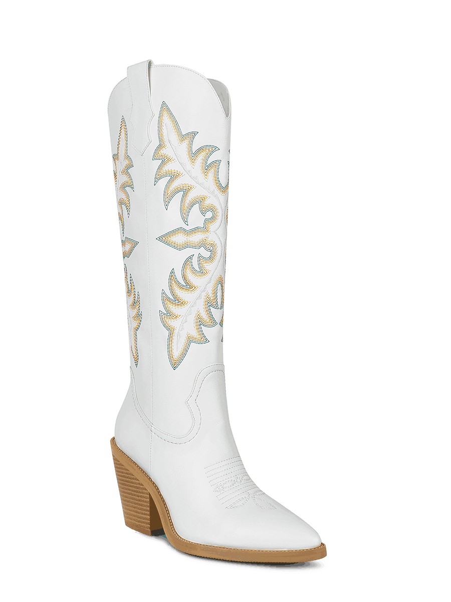 White Cowgirl Boots Chunky Heel Boots WETKISS