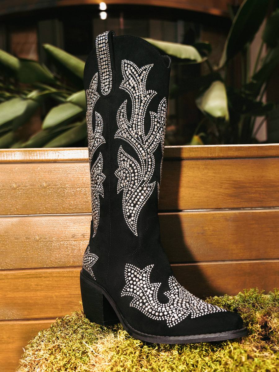 Wetkiss Black Rhinestone Cowboy Boots - JX015 - Aspect
