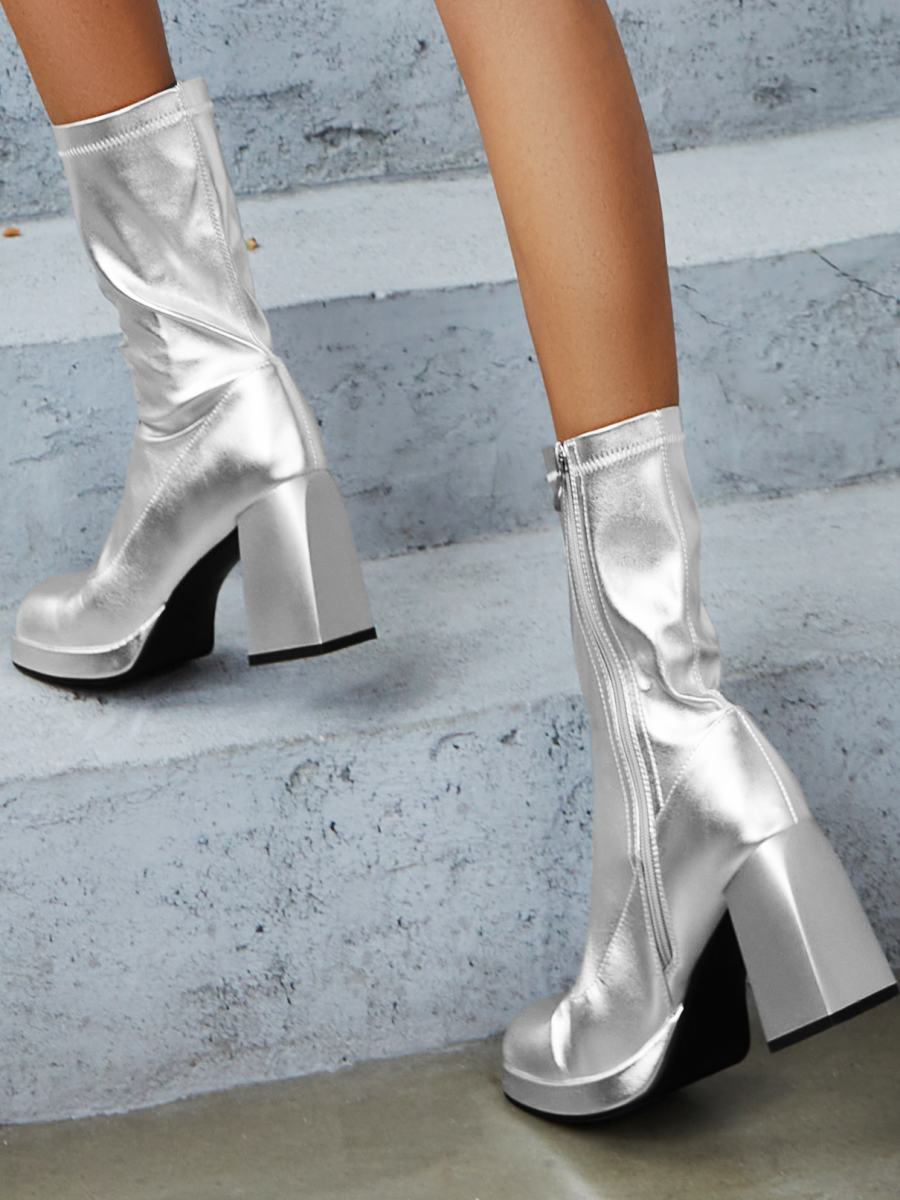 Square Toe Block Heeled Go Go Boots
