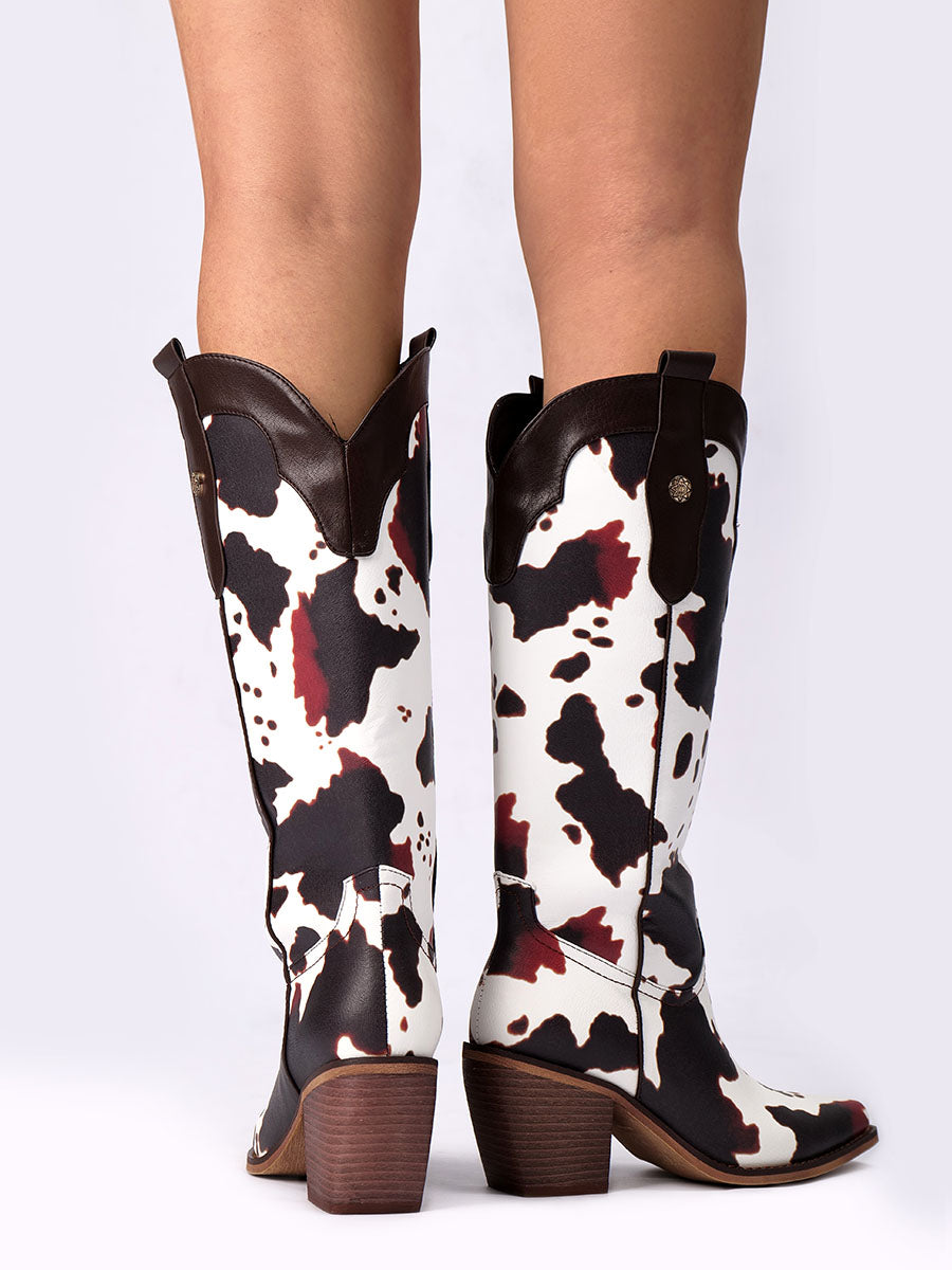 Wetkiss Cow Print Cowboy Boots - JX036 - Rear