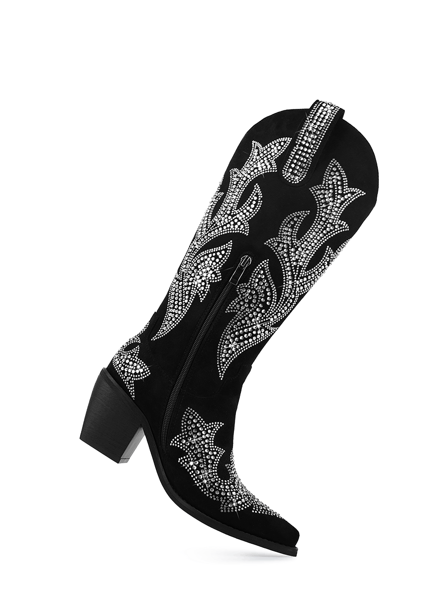 Wetkiss Black Rhinestone Cowboy Boots - JX015 - Aspect