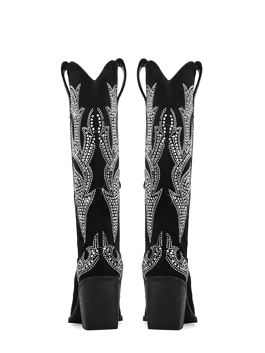 Wetkiss Black Rhinestone Cowboy Boots - JX015 - Rear