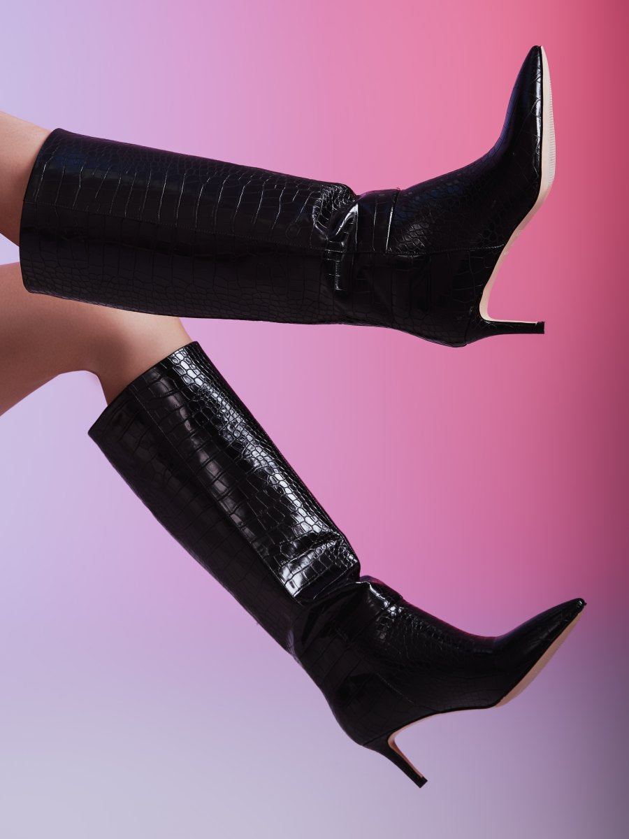Classic Crocodile Knee High Boots