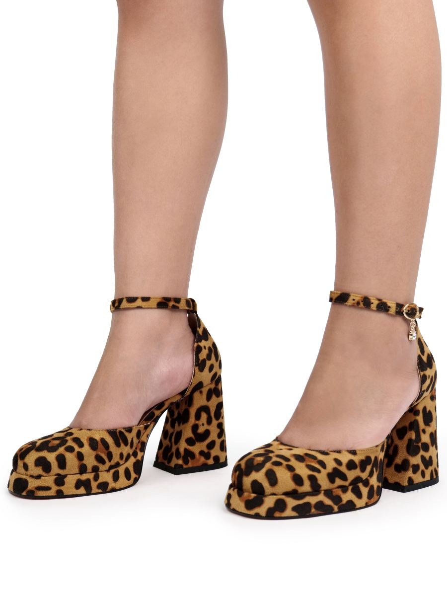 Leopard Print Faux Suede Block Heel Pumps