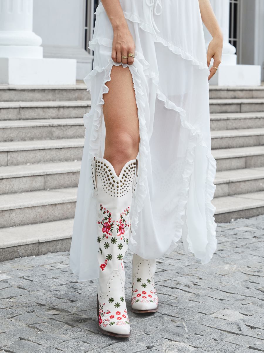 Wetkiss Studded Embroidered Boots - JX017 - Front