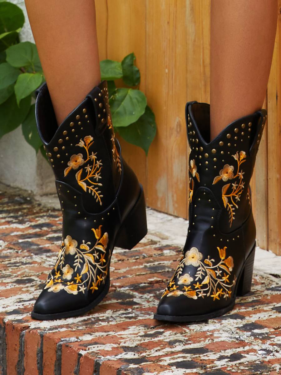 Studded Embroidered Western Boots