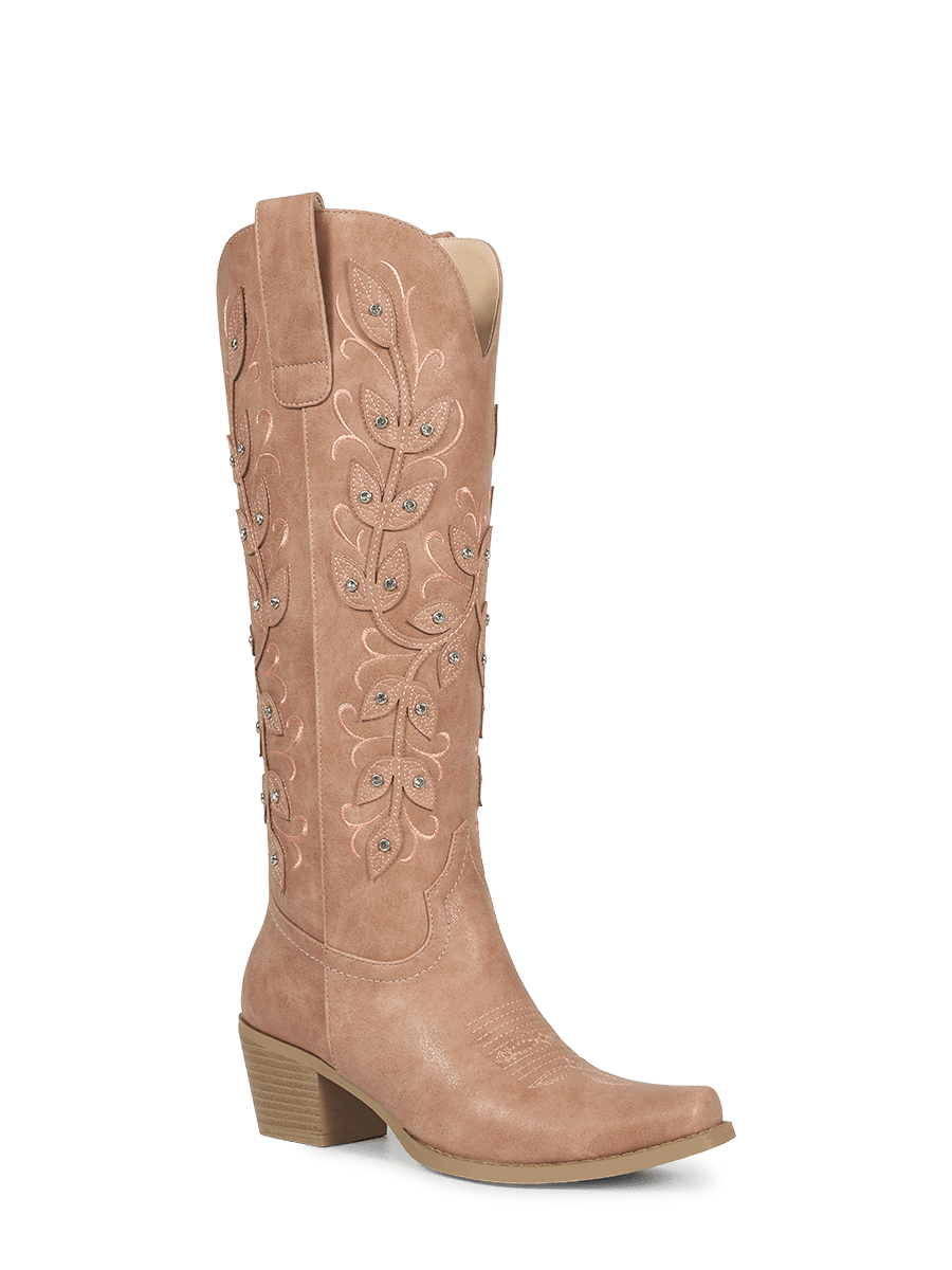 Apricot-pink-leaf-inlay-western-cowgirl-boots