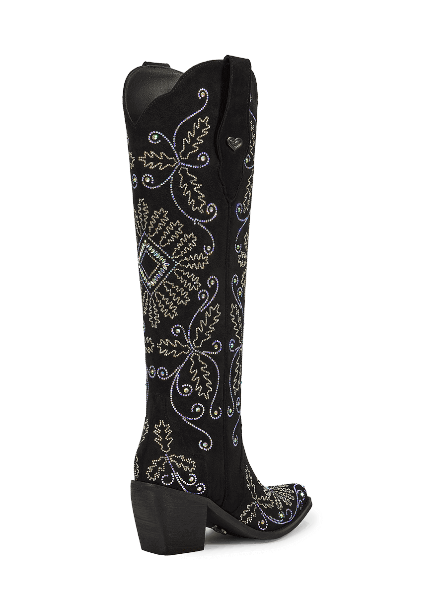 Black-cross-grass-mid-heel-cowgirl-boots