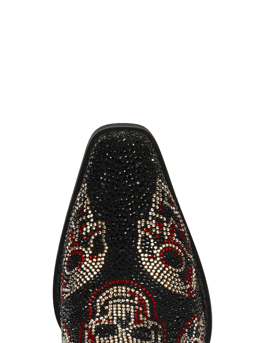 Black-leather-rhinestone-skull-snip-western-cowgirl-boots