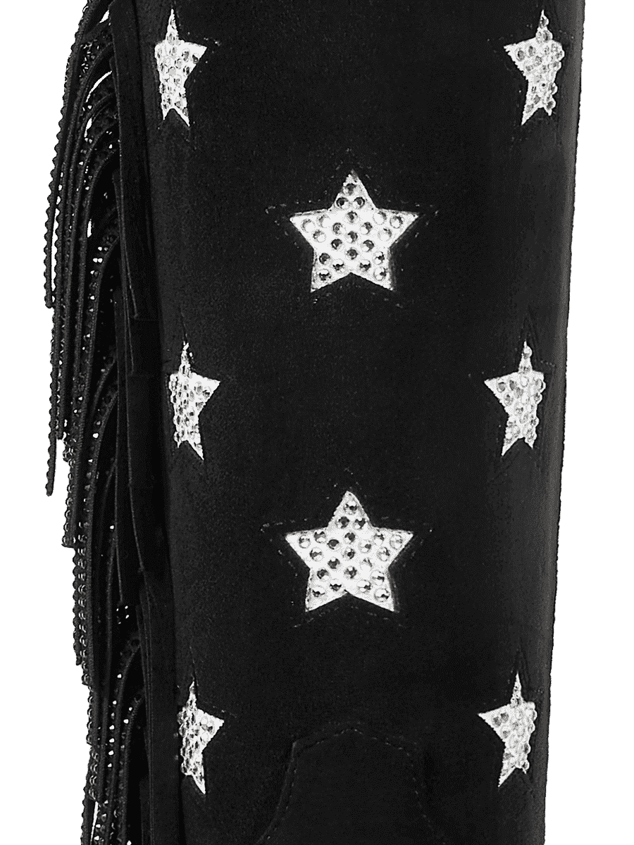 Black-rhinestone-star-single-sided-tassel-faux-suede-cowgirl-boots