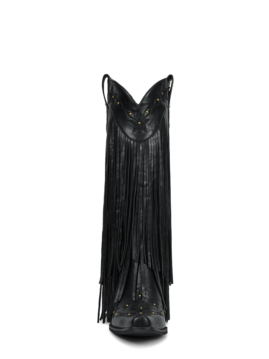 Black-studs-embroidered-star-fringe-knee-high-cowgirl-boots