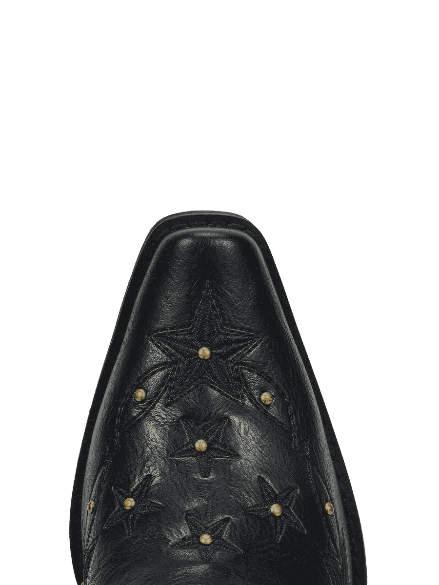 Black-studs-embroidered-star-fringe-snip-cowgirl-boots