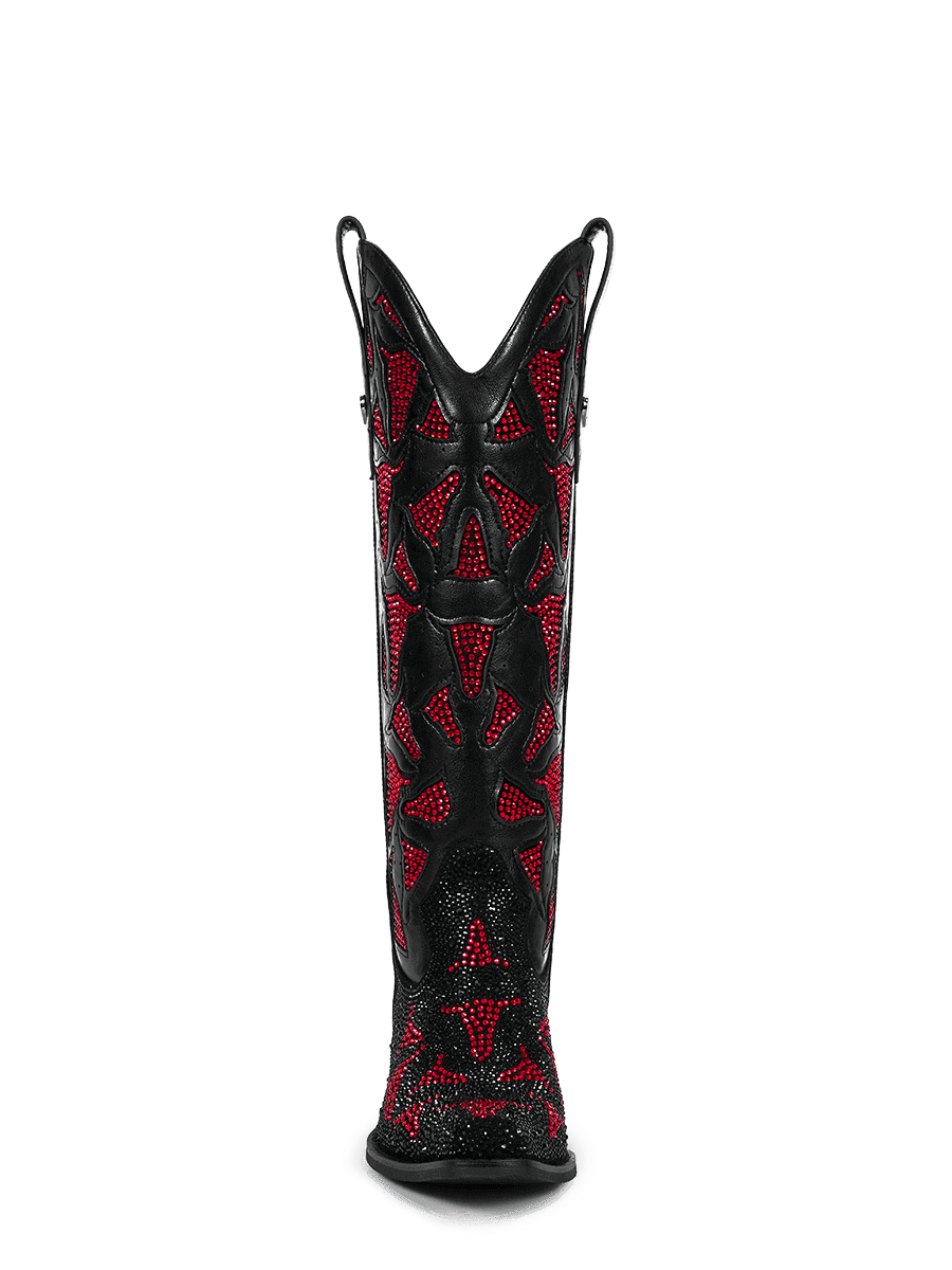 Burgundy-cut-out-rhinestones-knee-high-cowgirl-boots