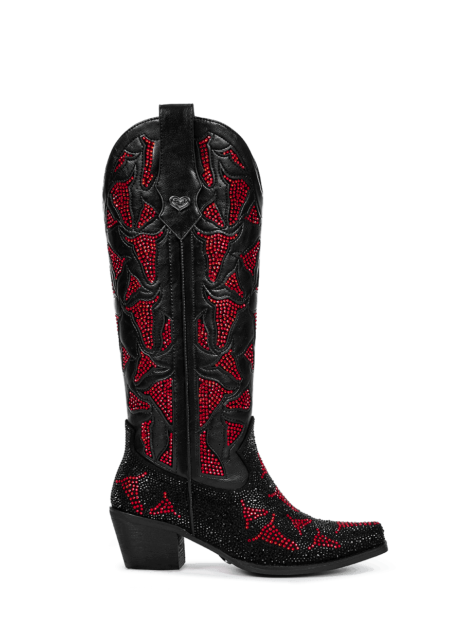 Burgundy-cut-out-rhinestones-pull-on-cowgirl-boots
