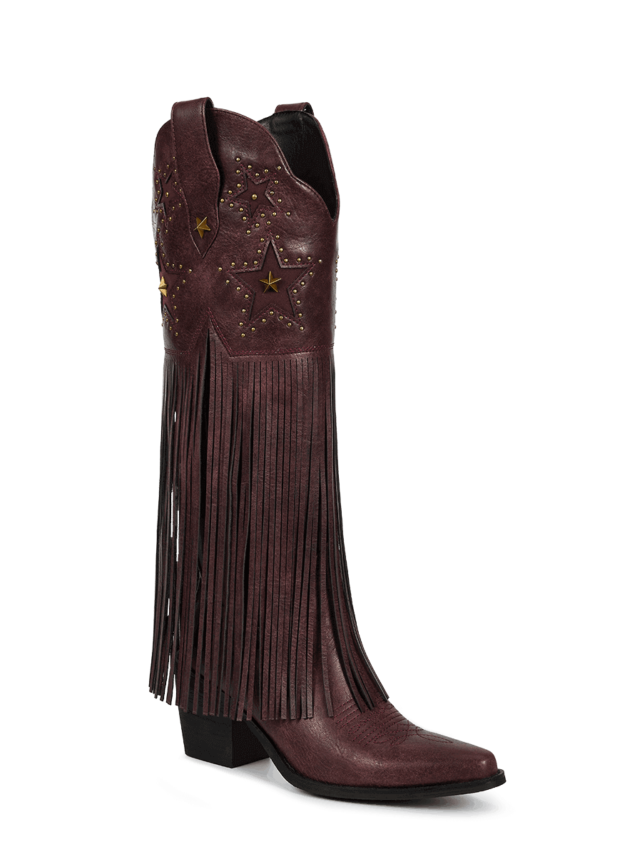 Burgundy-star-studs-fringes-western-boots