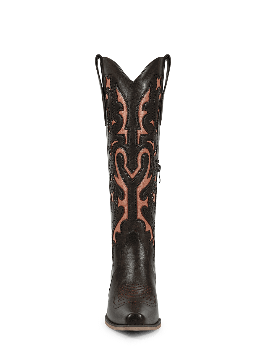 Cut-out-rhinestones-brown-knee-high-western-boots