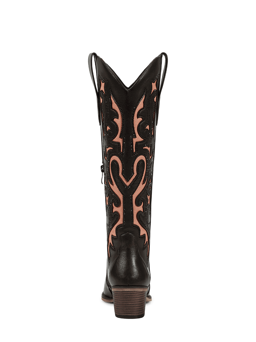 Cut-out-rhinestones-brown-mid-heel-western-boots