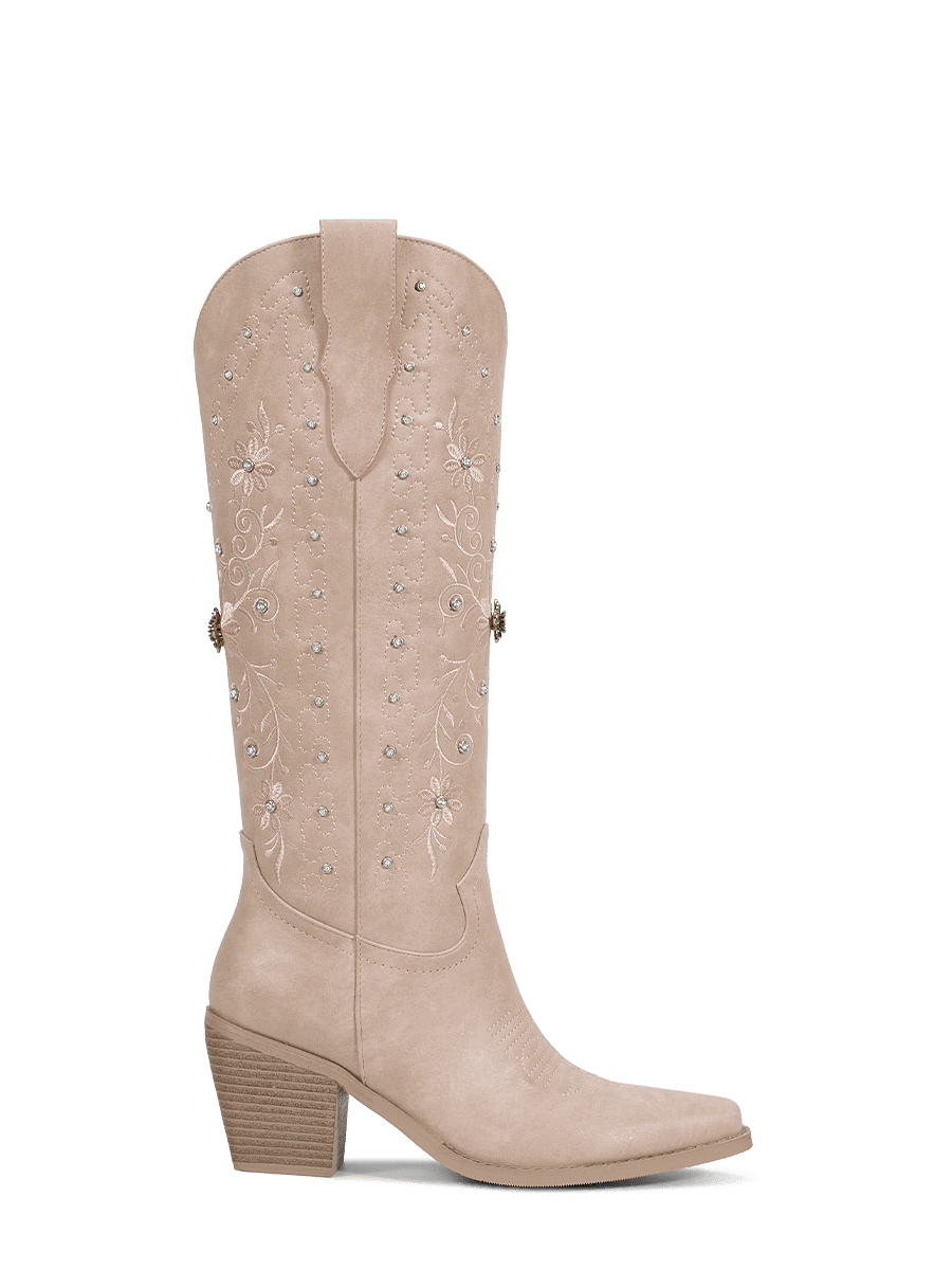 Floral-embroidered-crystals-muted-pink-side-zipper-western-boots