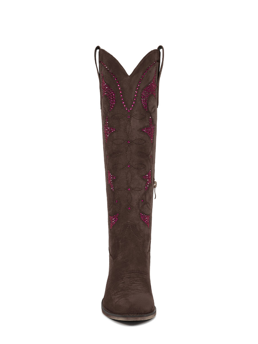 Fluorescent-rhinestones-dark-brown-cowgirl-knee-high-boots