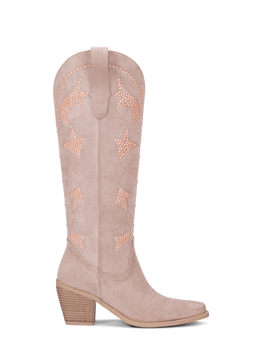 Fluorescent-rhinestones-muted-pink-western-side-zipper-boots
