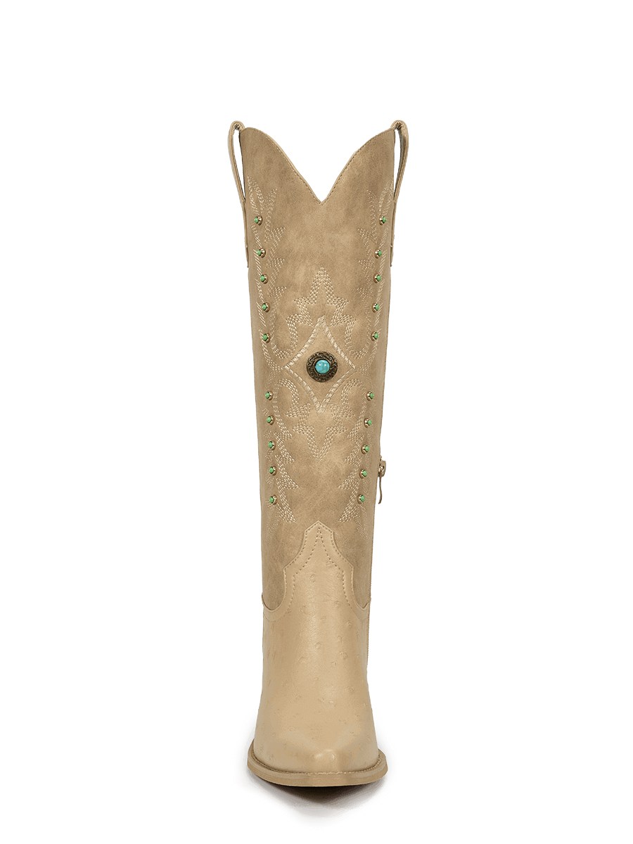 Gemstone-apricot-embroidered-ostrich-leather-knee-high-boots