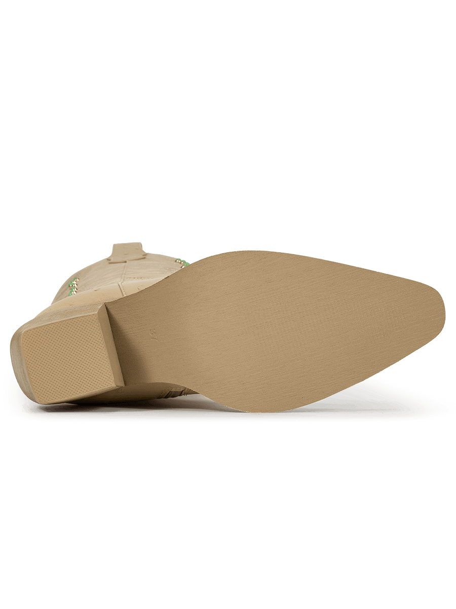 Gemstone-apricot-embroidered-ostrich-leather-rubber-boots
