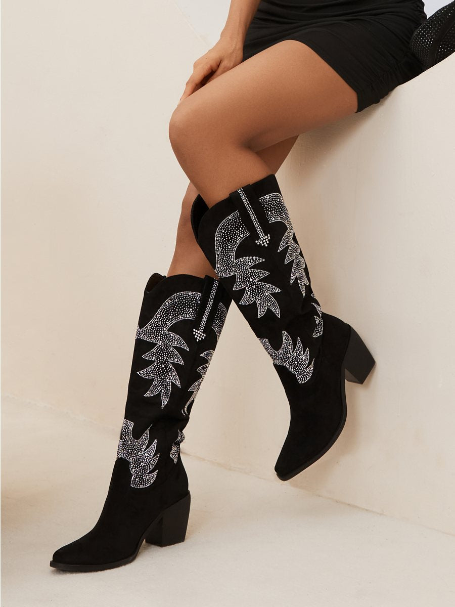Wetkiss Black Rhinestone Cowboy Boots - JX015 - Aspect