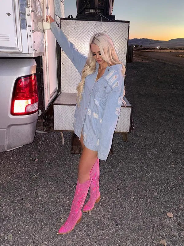Wetkiss_Women's_rosered_rhinestone_knee-high_western_boots