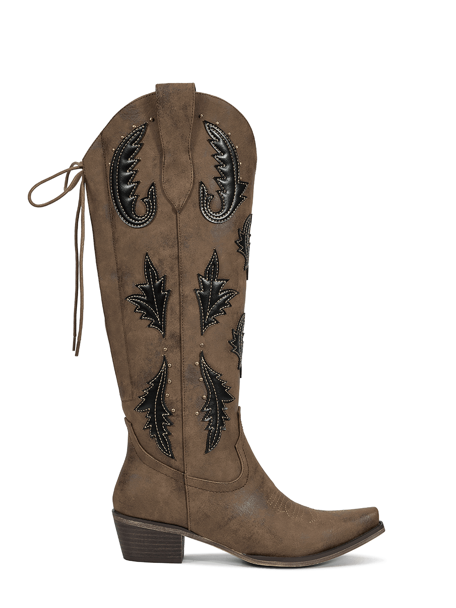 Lace-up-closure-botanical-brown-side-zipper-western-boots