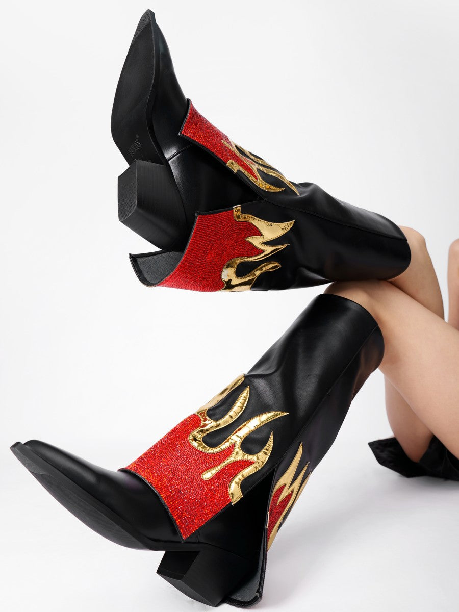 Fashion Color Clash High Heels Boots