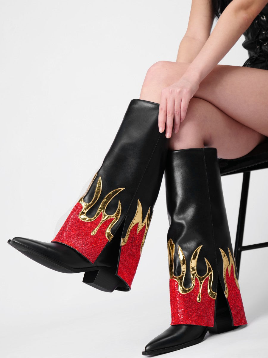 Fashion Color Clash High Heels Boots