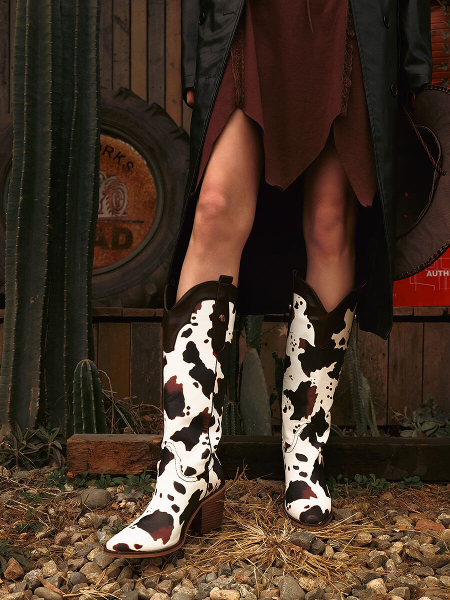 Wetkiss Cow Print Cowboy Boots - JX036 - Front