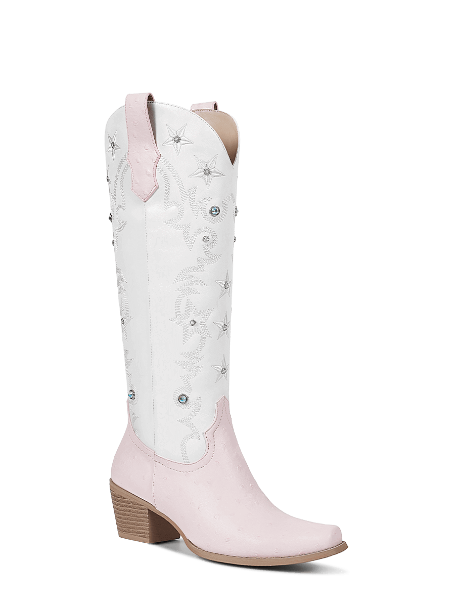 Pink-and-white-patchwork-orstrich-leather-boots