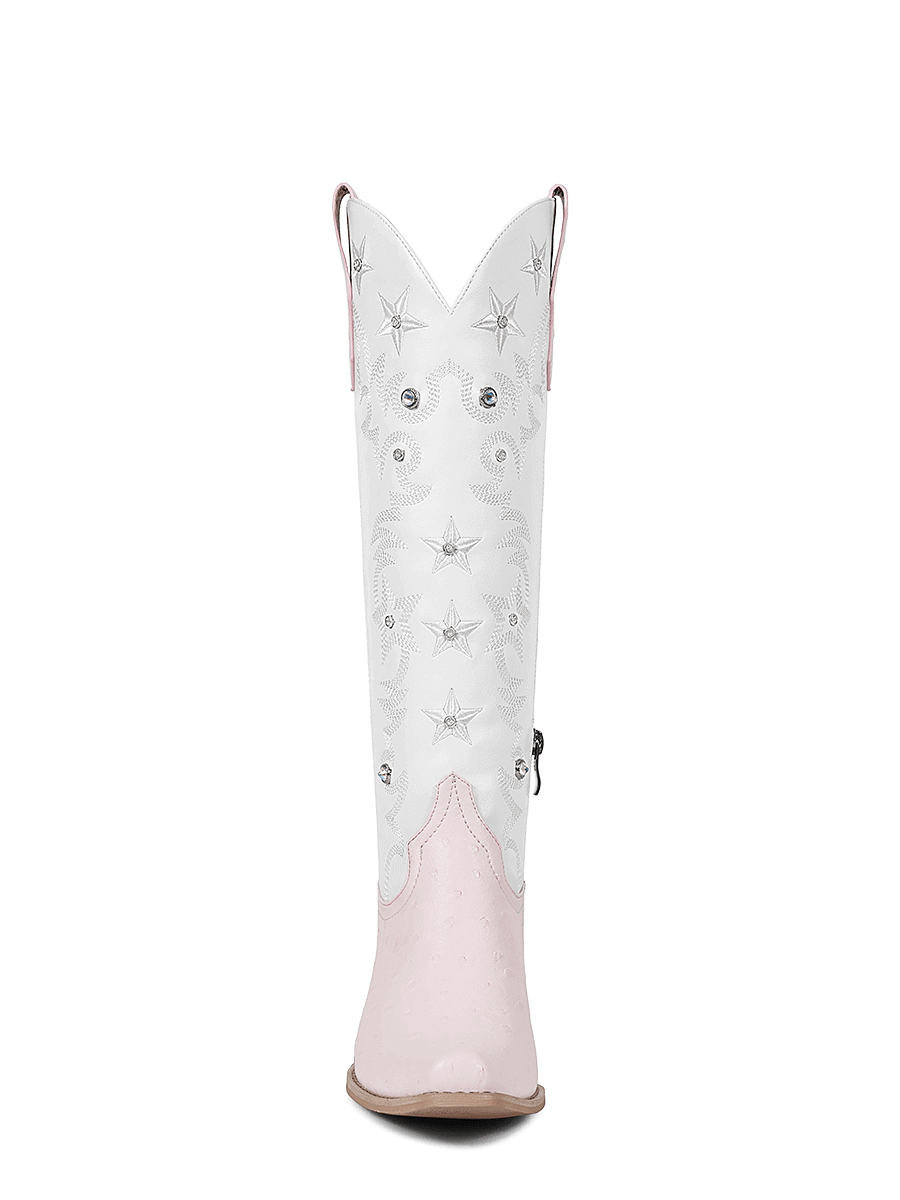 Pink-and-white-patchwork-orstrich-leather-knee-high-boots