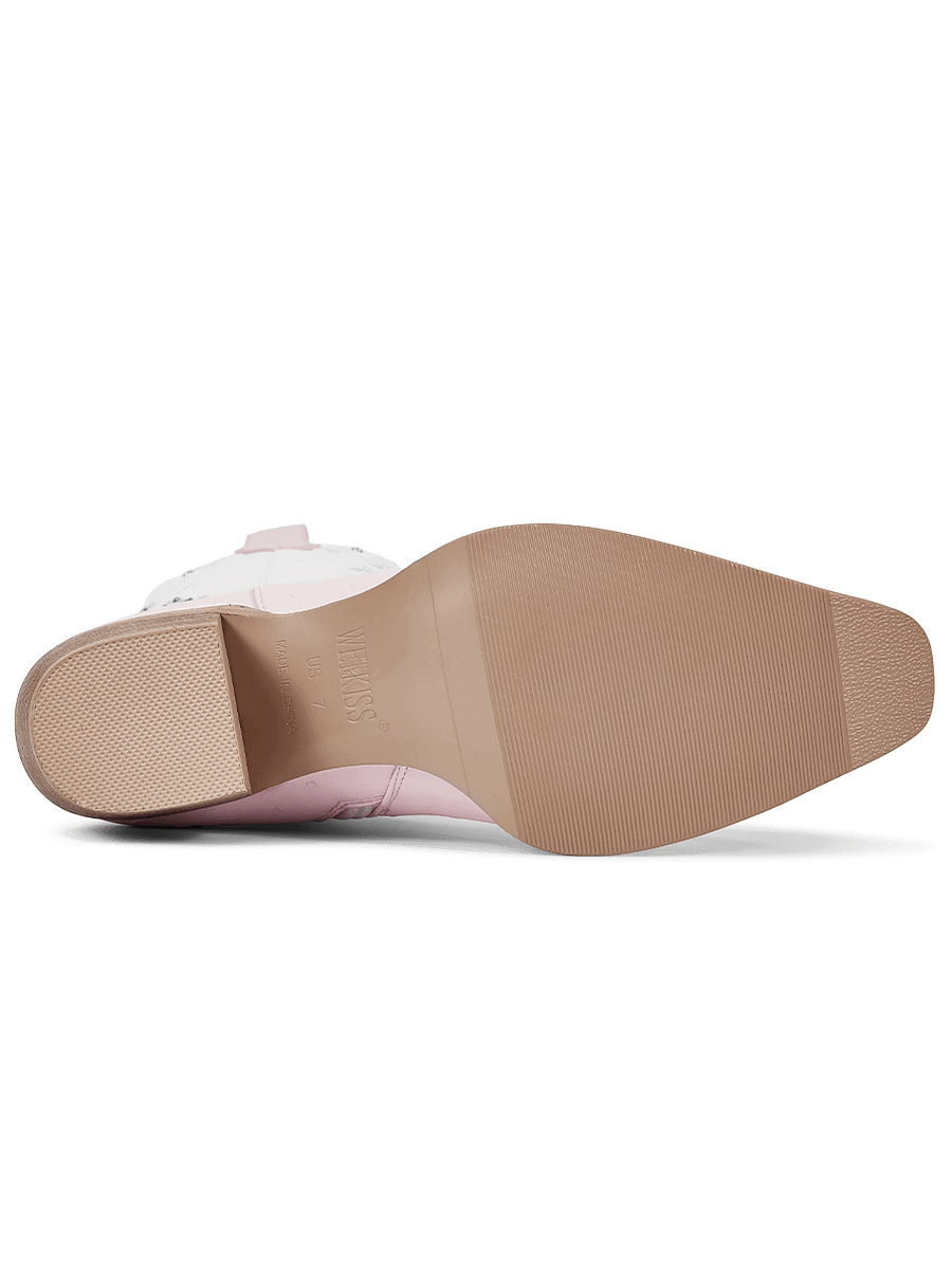 Pink-and-white-patchwork-orstrich-leather-rubber-boots