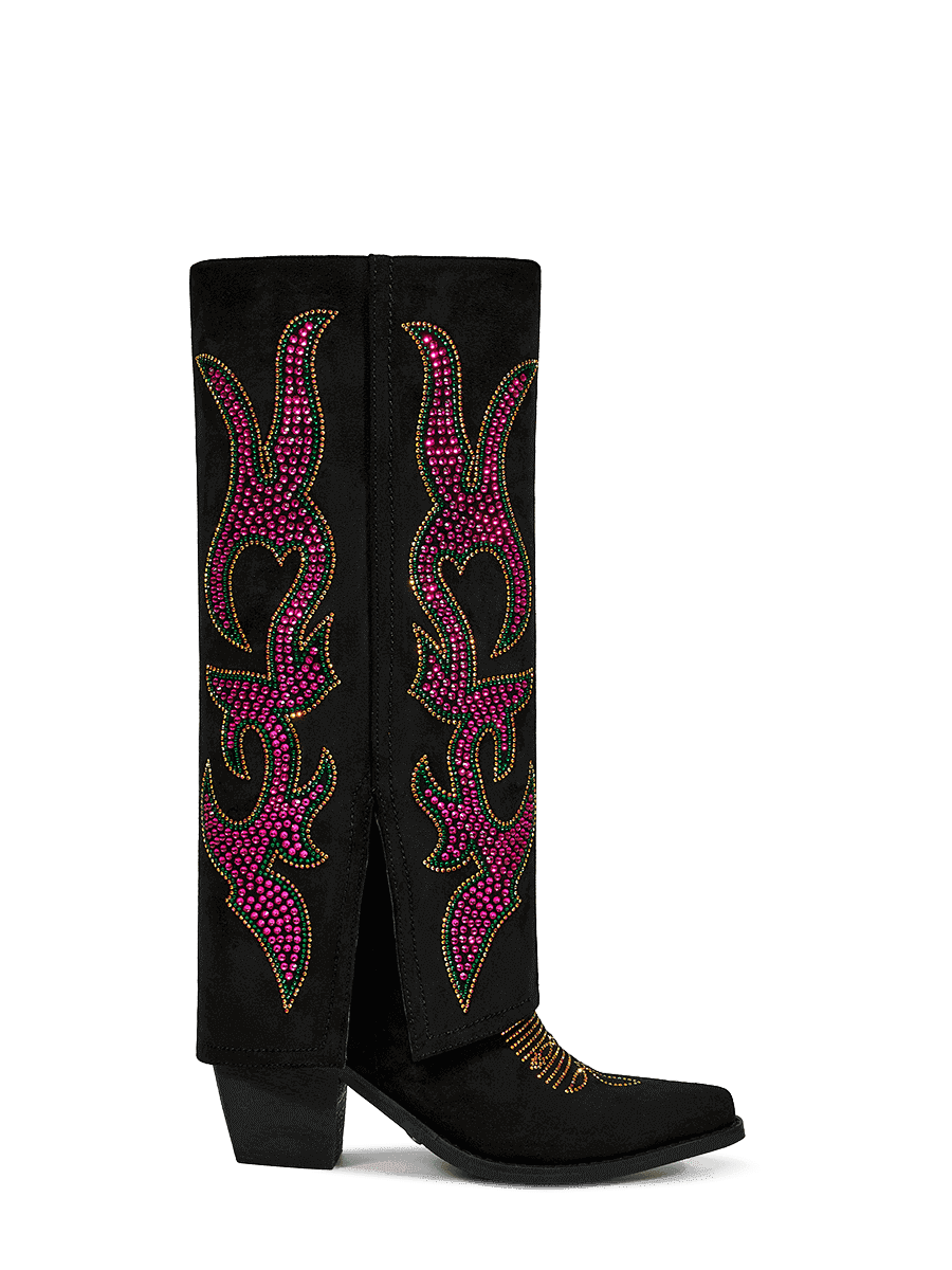 Pink-flame-fold-over-black-boots