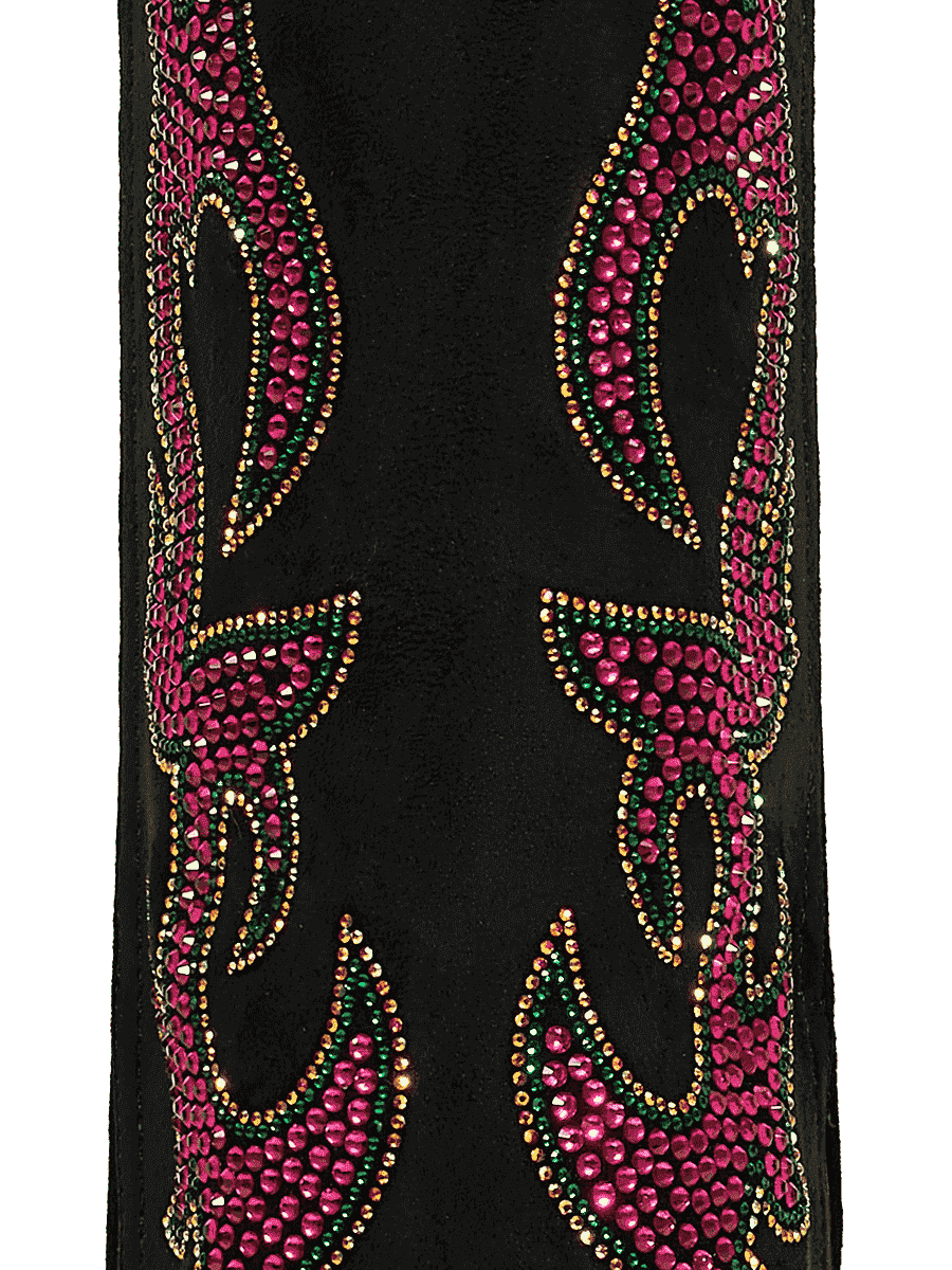 Pink-rhinestones-flame-faux-suede-black-boots