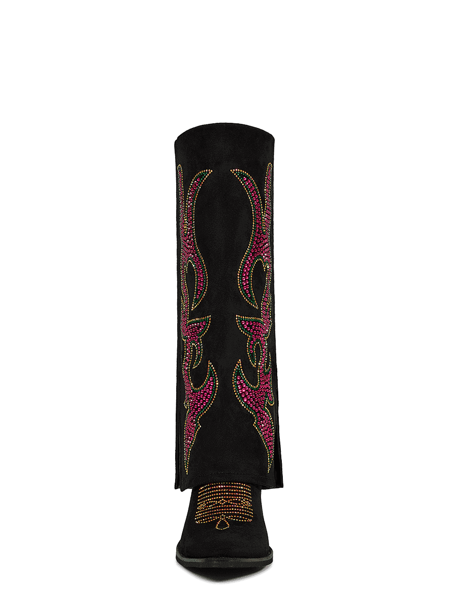 Pink-rhinestones-flame-fold-over-knee-high-black-boots
