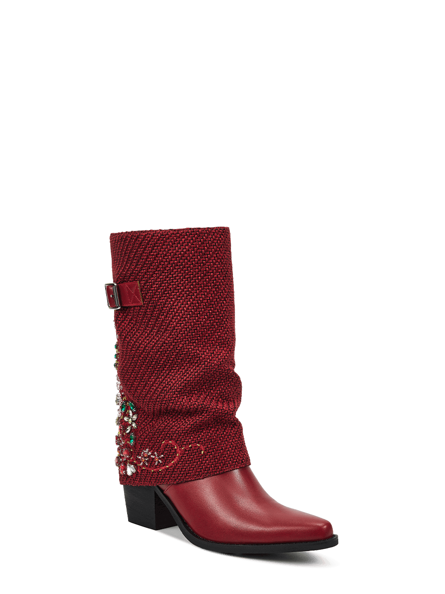 Red-knitted-gem-fold-over-cowgirl-boots